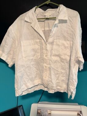 H&M White Linen Button-Down Shirt
